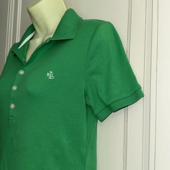 Lauren Ralph Lauren Green Fitted Button Down Short Sleeve Cotton Polo Shirt - Picture 4 of 8